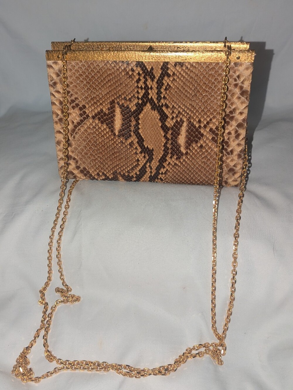 Vintage Morle Genuine Payton Snake-Print Gold Trim Shoulder Bag